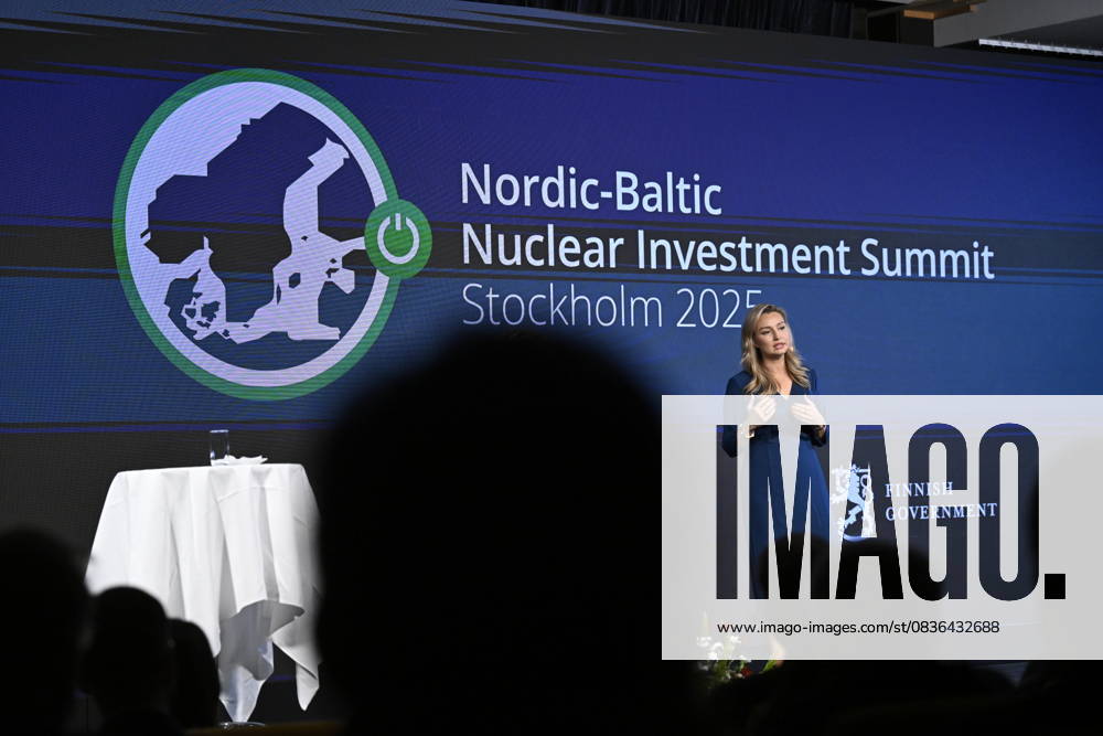 STOCKHOLM, SWEDEN 20251007 Minister for Energy and Industry Ebba Bush speaks at Nordic Baltic Nuclear Investment Summit at Grand hotel STOCKHOLM SWEDEN