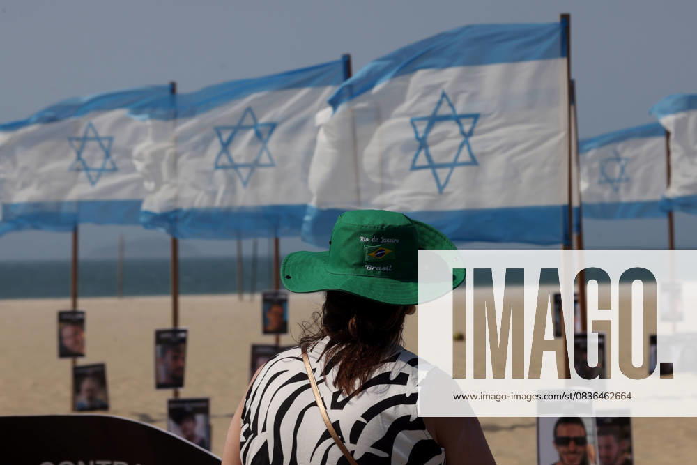 Rio de Paz, a Brazilian human rights NGO known for its symbolic public demonstrations installed 22 Israeli flags and photos of 48 hostages on Copacabana Beach in a demonstration against terrorism and in solidarity with the victims of the Hamas attack on October 7, 2023, marking two years since the attacks on Israel. The act denounced terrorism and called for the release of hostages still held in Gaza. Rio De Janeiro Brazil - ZUMAk251 20251007_znp_k251_017