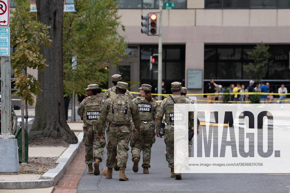 A National Guard unit arrives at the crime scene after a teenager was shot in Southwest Washington, D.C. near the Air and Space Museum on October 10, 2025. The victim was transported to the hospital with non-life threatening conditions. Washington United States - ZUMAl312 20251010_znp_l312_029