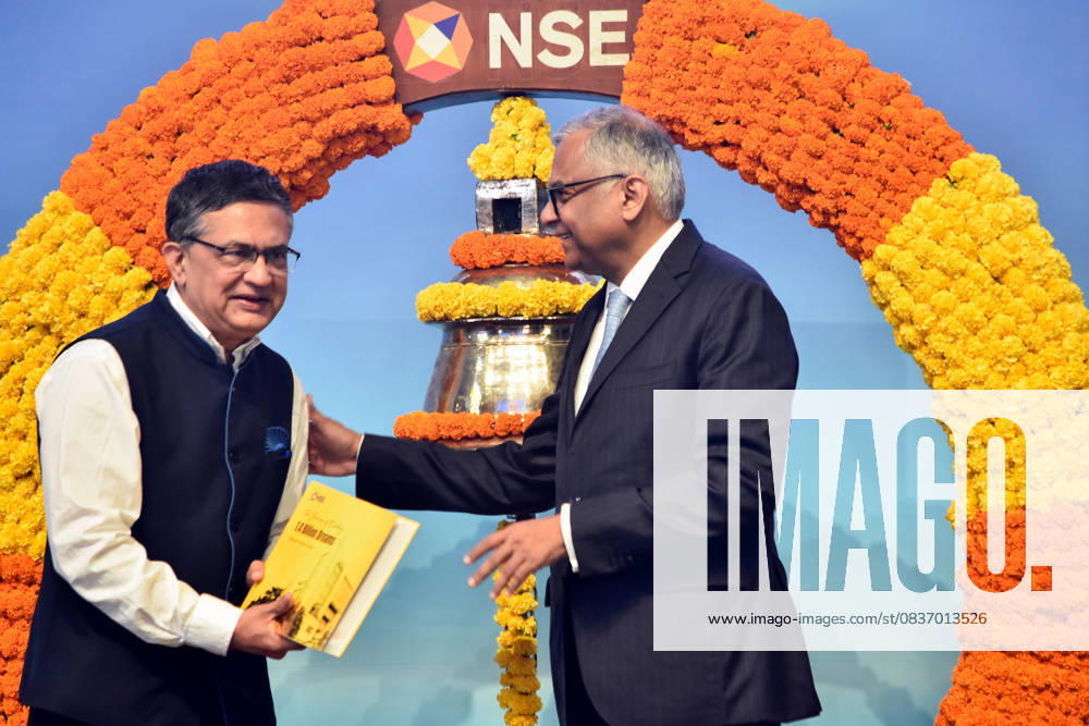 Tata Capital IPO Listing on NSE Mumbai, Oct 13 (ANI): CEO of National Stock Exchange (NSE) Ashish Chauhan, Chairman of Tata Sons Natarajan Chandrasekaran, during the listing ceremony of Tata Capital Limited s Initial Public Offering (IPO) at the NSE, in Mumbai on Monday. Mumabi Mahararashtra India