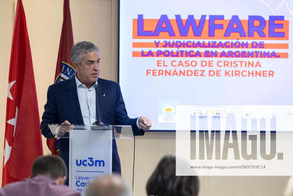 GREGORIO DALBON, the former Argentine president s lawyer, speaks at the Cristina Libre Conference in Madrid on the lawfare case he is taking to international forums. Madrid Spain - ZUMAl221 20251015_zip_l221_041