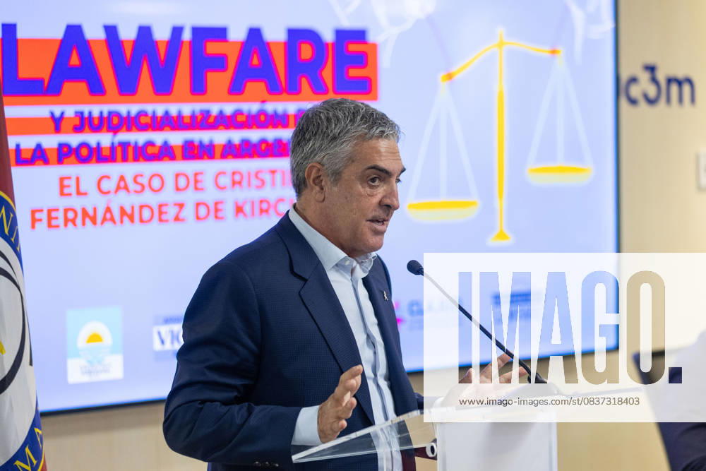 GREGORIO DALBON, the former Argentine president s lawyer, speaks at the Cristina Libre Conference in Madrid on the lawfare case he is taking to international forums. Madrid Spain - ZUMAl221 20251015_zip_l221_030