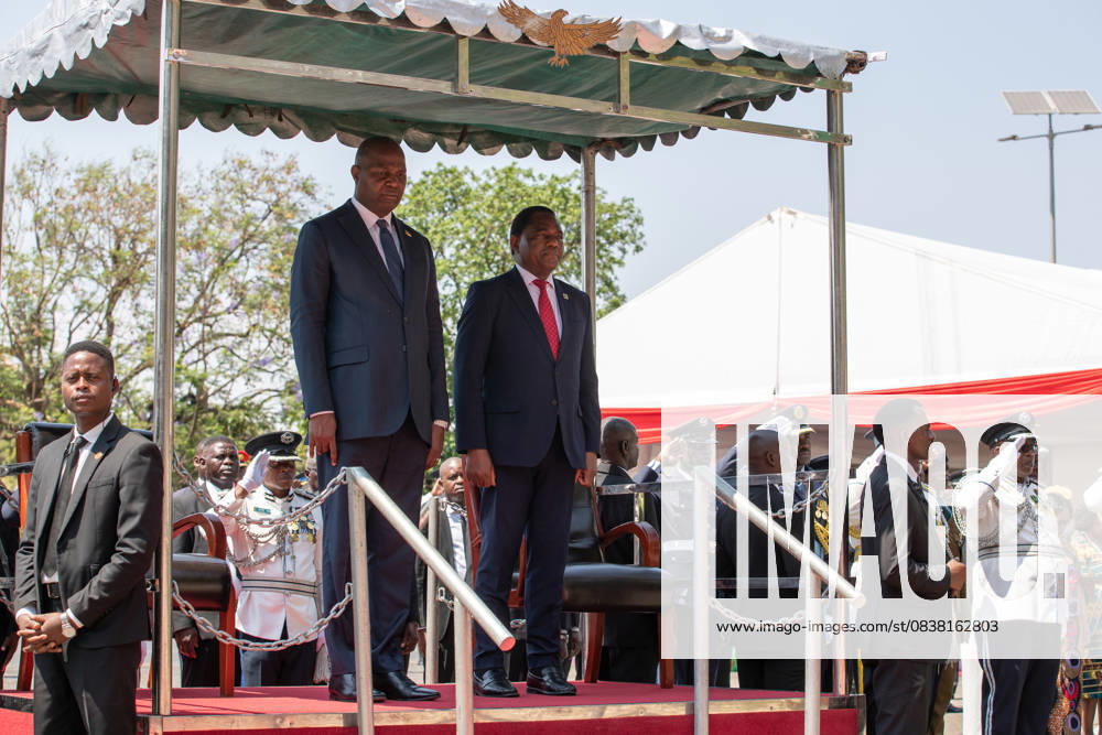 (251024) -- LUSAKA, Oct. 24, 2025 -- Zambian President Hakainde Hichilema (R) and Mozambican President Daniel Chapo (L) take part in Zambia s 61st Independence Day commemoration in Lusaka, Zambia on Oct. 24, 2025. ) ZAMBIA-LUSAKA-INDEPENDENCE-61ST ANNIVERSARY PengxLijun