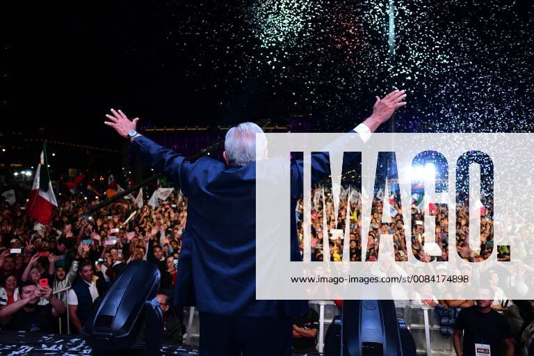 Mexico, Ciudad de Mexico, Mexico - ANDRES MANUEL LOPEZ OBRADOR, became the next Mexican President on Sunday largest election in Mexico s history. Obrador, known as AMLO, addresses the Mexican people at Zocalo main plaza. Mexico Mexico - ZUMAl113 20180702_zap_l113_006