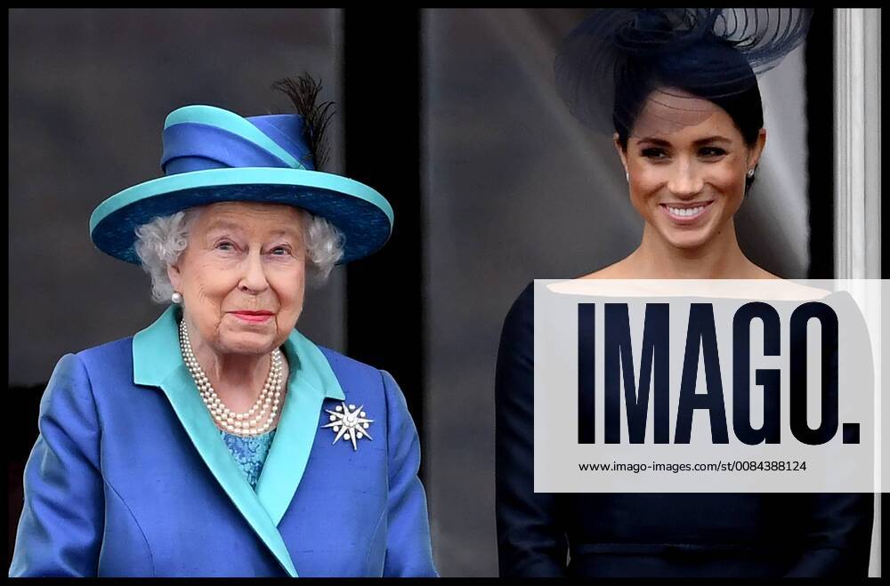 . 10 07 2018. London, United Kingdom. 100th Anniversary of the Royal Air Force. Hm The Queen with Duchess of Sussex on the balcony of Buckingham Palace to Mark 100 years of the RAF xAndrewxParsonsx xi-Imagesx IIM-18165-0138