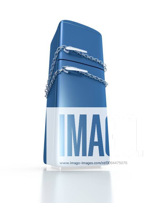 An image of a blue refrigerator locked with chains McPGAN