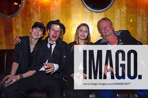 Esther Perbandt, Alexander Scheer, Frank Castorf and his daughter Rosa at the aftershow-party for the premiere of Hai-Alarm am Mueggelsee at Soda Club at Kulturbrauerei., Berlin, Germany WENN 10872626