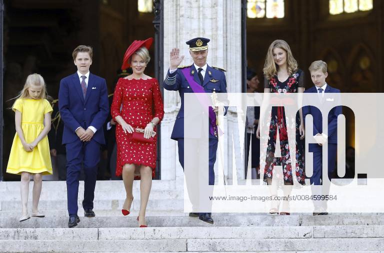 Princess Eleonore, Prince Gabriel, Queen Mathilde of Belgium, King Philippe - Filip of Belgium, Crown Princess Elisabeth and Prince Emmanuel pictured at the Te Deum mass, on the occasion of Today s Belgian National Day, at the Saint Michael and St Gudula Cathedral (Cathedrale des Saints Michel et Gudule Sint-Michiels- en Sint-Goedele kathedraal) in Brussels, Saturday 21 July 2018. NICOLASxMAETERLINCK 05389984