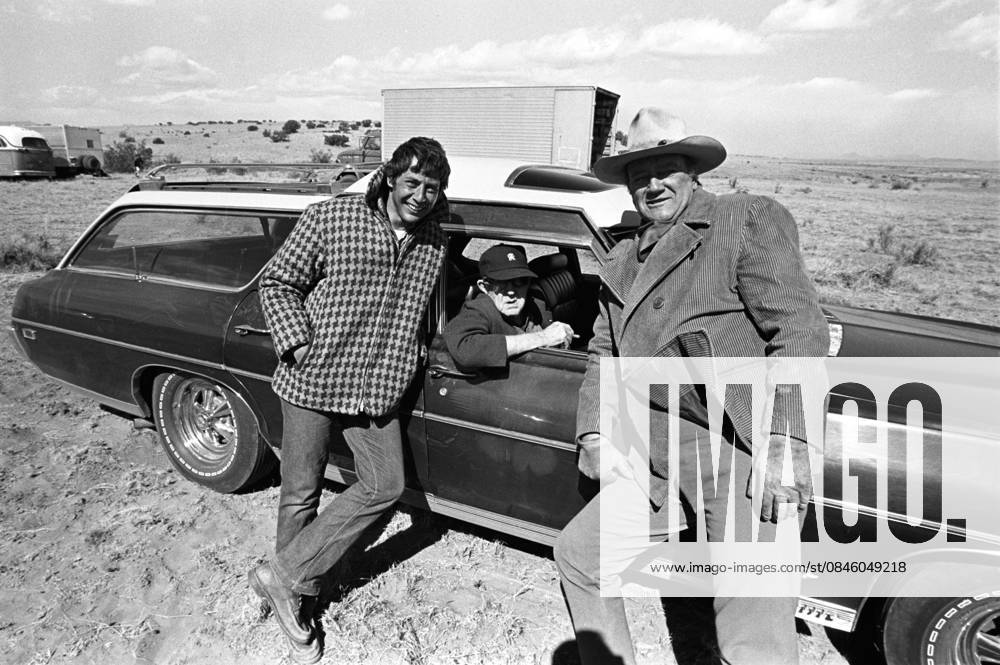 John Ford visiting John Wayne and Mark Rydell on the set of The Cowboys 1971