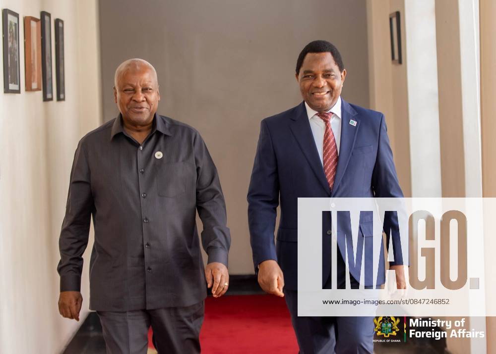 Ghanaian President Dramani - Zambian President Hichilema meeting in Lusaka LUSAKA, ZAMBIA - FEBRUARY 10: (---- - MANDATORY CREDIT - GHANA MINISTRY OF FOREIGN AFFAIRS HANDOUT - NO MARKETING NO ADVERTISING CAMPAIGNS - DISTRIBUTED AS A SERVICE TO CLIENTS----) Ghanaian President John Dramani Mahama (L) meets with Zambian President Hakainde Hichilema (R) during his official visit to Lusaka, Zambia on February 10, 2026. Ghana Ministry of Foreign Affairs Anadolu Lusaka Zambia. Editorial use only. Please get in touch for any other usage.