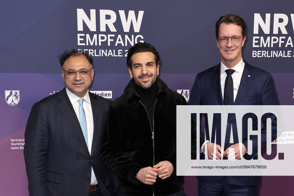 Walid Nakschbandi (CEO Medienstiftung NRW), Elyas M Barek und Hendrik Wuest beim NRW Empfang am 15.02.2026 im Rahmen der 76. Berlinale in Berlin NRW Berlinale Empfang in Berlin