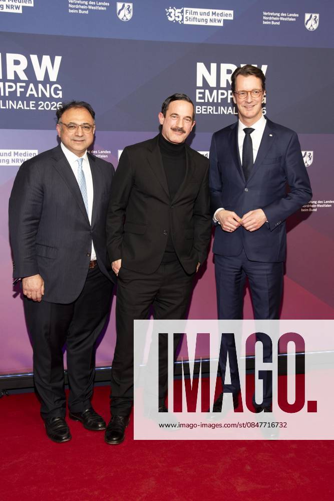 Walid Nakschbandi, Soenke Moehring und Hendrik Wuest zu Gast auf dem NRW Empfang auf der 76.Berlinale 2026 in der Vertretung des Landes Nordrhein-Westfalen beim Bund,am Sonntag 15.02.2026 in Berlin Berlin Deutschland
