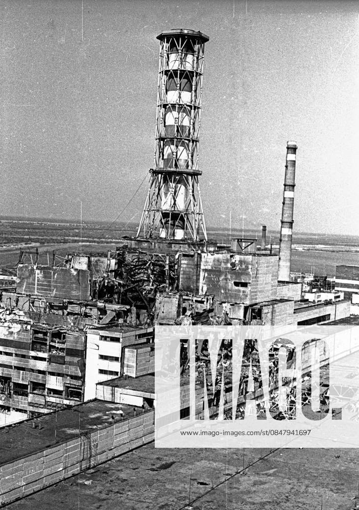 Chernobyl 20 Years After: Kids of Worst Human Made Disaster May 24 - 30, 1986.View onto the 4th damaged block of Chernobyl NPP.