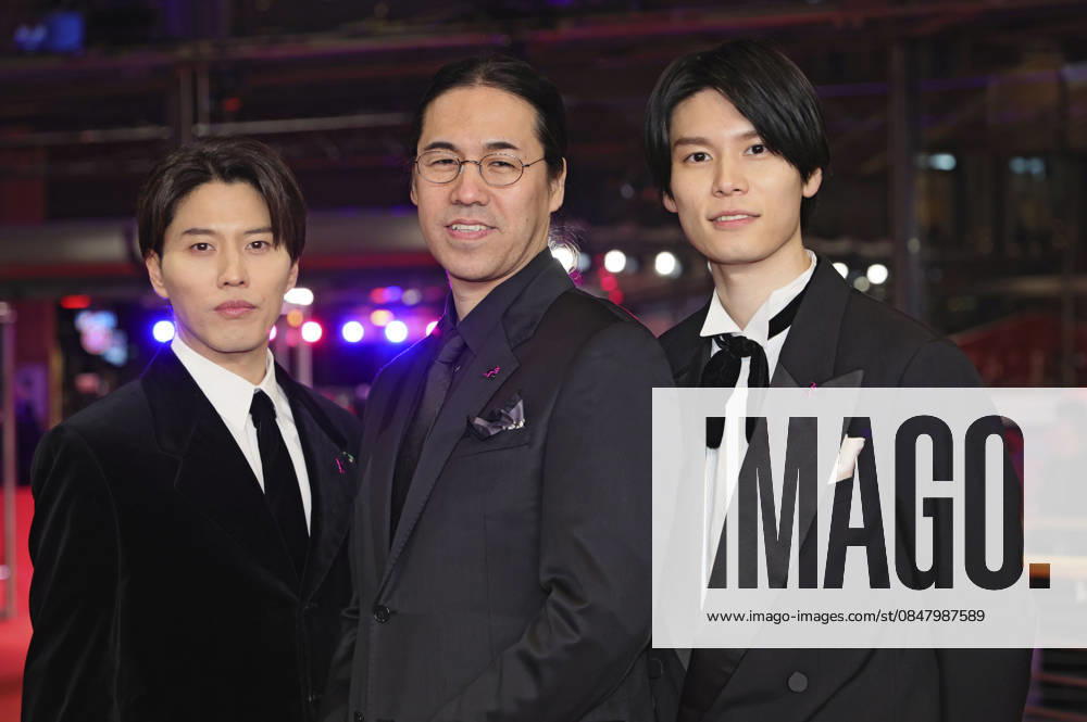 Miyu Irino, Yoshitoshi Shinomiya und Riku Hagiwara bei der Premiere des Animationsfilms A New Dawn Hana rokushà ga akeru hi ni auf der Berlinale 2026 76. Internationale Filmfestspiele Berlin im Berlinale Palast. Berlin