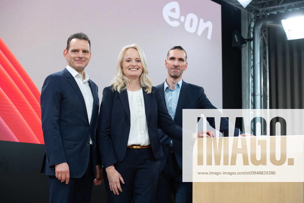 V.l. Leonhard BIRNBAUM, Vorstandsvorsitzender CEO, Nadia JAKOBI, Vorstandsmitglied, CFO, Finanzvorstand, Lars A. ROSUMEK, EON Konzernkommunikation, Unternehmenssprecher, Bilanzpressekonferenz der E.ON SE in Essen Deutschland am 25.02.2026.