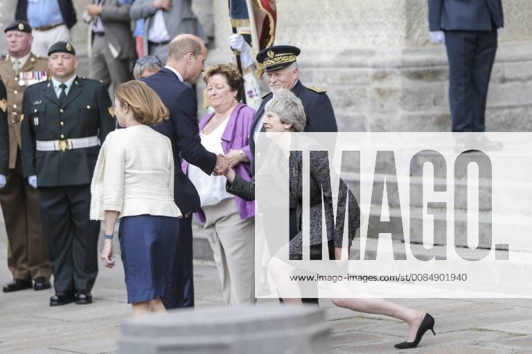 The centenary of the battle of Amiens at Amiens Cathedral in northern France, on August 8 2018. Harry Windsor;Theresa May;Brigitte Foure (mayor of Amiens) Amiens France 593594