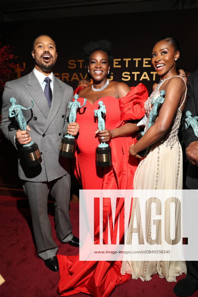 LOS ANGELES, CA - MARCH 1: Michael B. Jordan, Wunmi Mosaku and Jayme Lawson at the 2026 Screen Actors Guild Awards After Party at the Shrine Auditorium in Los Angeles, California on March 1, 2026.