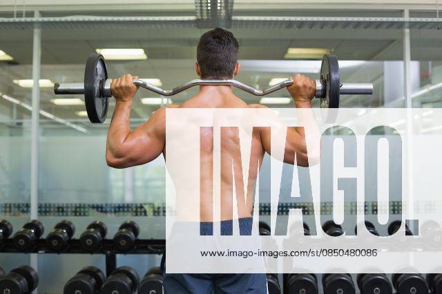 Rear view of a muscular man lifting barbell Rear view of a shirtless muscular man lifting barbell in gym, model released, Cape Town, South Africa, 28.02.2014, 358097.jpg, body, fit, fitness, healthy, leisure, lifestyle, sporty, athletic, wellness, body care, strong, athlete, muscular, toned, shirtless, bare, masculine, gym, health, physical, shape, attractive, bodybuilder, bodybuilding, physique, strength, muscle, bicep, crossfit, arms, club, workout, fitness studio, health club, macho, masculinity, training, wellbeing, working out, biceps, sexy, muscles, standing, exercise equipment, barbell, active, equipment, exercise, weights, exercise room, lifting, shoulders, back 20s, Young Adult, Man, Male, Caucasian, 25-29 Years, Young Men, Cauca