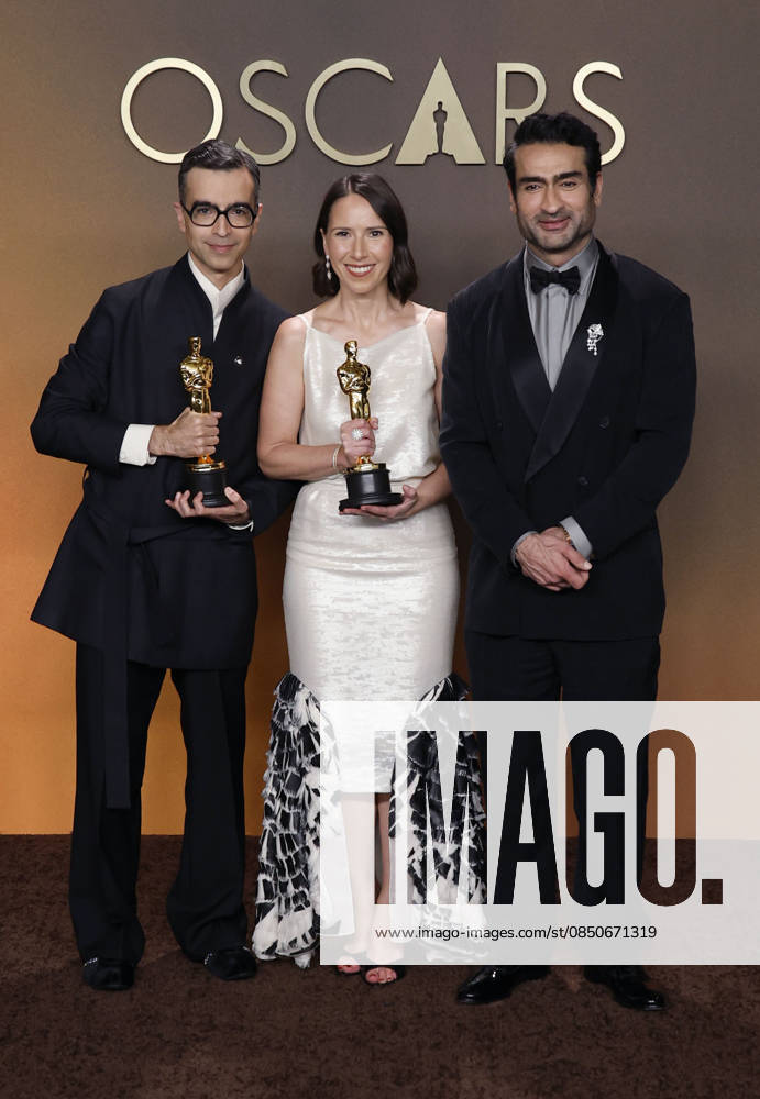 (L-R) Alexandre Singh, Kumail Nanjiani and Natalie Musteata in the press room of the 98th Annual Academy Awards on Sunday March 15, 2026 at the Dolby Theater in Hollywood, California. BURT HARRIS BNS PI Hollywood USA - ZUMAp124 20260315_zaa_p124_281