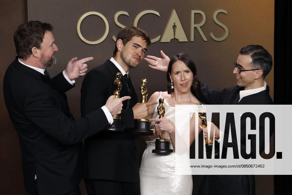(L-R) Jack Piatt, Sam A. Davis, Natalie Musteata and Alexandre Singh in the press room of the 98th Annual Academy Awards on Sunday March 15, 2026 at the Dolby Theater in Hollywood, California. BURT HARRIS BNS PI Hollywood USA - ZUMAp124 20260315_zaa_p124_285