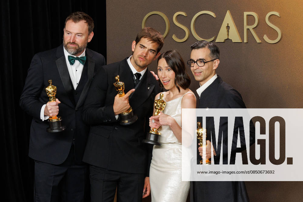 (L-R) Jack Piatt, Sam A. Davis, Natalie Musteata, and Alexandre Singh, winners of the Best Live Action Short Film Award for â€oeThe Singers†and â€oeTwo People Exchanging Salivaâ€Â, pose in the press room of the 98th Annual Academy Awards on Sunday March 15, 2026 at the Dolby Theater in Hollywood, California. PRENSA INTERNACIONAL Hollywood USA - ZUMAp124 20260315_zaa_p124_298
