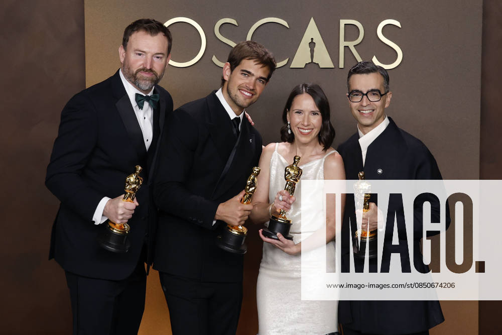 (L-R) Jack Piatt, Sam A. Davis, Natalie Musteata and Alexandre Singh in the press room of the 98th Annual Academy Awards on Sunday March 15, 2026 at the Dolby Theater in Hollywood, California. BURT HARRIS BNS PI Hollywood USA - ZUMAp124 20260315_zaa_p124_293