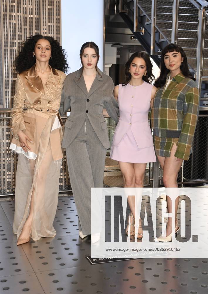NEW YORK, NY- APRIL 7: Chase Infiniti. Lucy Halliday, Mattea Conforti and Rowan Blanchard pictured as the cast of Hulus The Testaments to Visit the Empire State Building Ahead of April 8 Premiere on April 7, 2026 in New York City.