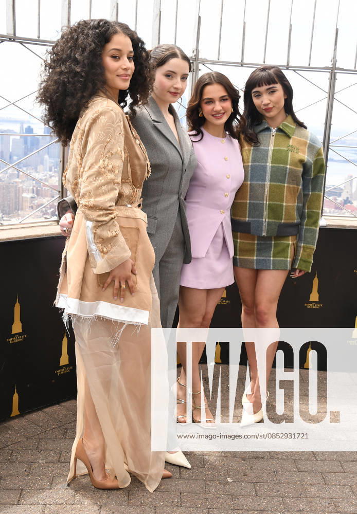NEW YORK, NY- APRIL 7: Chase Infiniti. Lucy Halliday, Mattea Conforti and Rowan Blanchard pictured as the cast of Hulus The Testaments to Visit the Empire State Building Ahead of April 8 Premiere on April 7, 2026 in New York City.