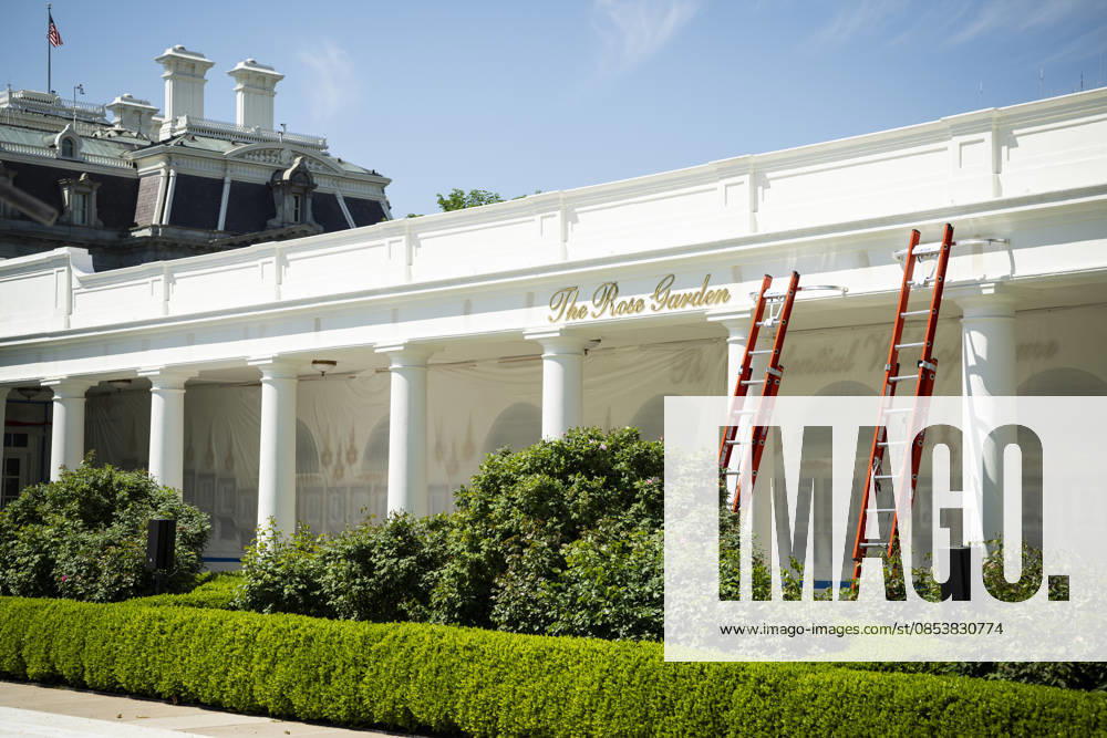 DC: President Trump Departs the White House Ladders and plastic sheeting in the White House Rose Garden amid ongoing construction, in Washington, D.C., on Thursday, April 16, 2026. President Trump is traveling to Las Vegas, Nevada for an event highlighting Republican tax policies after the April 15 tax deadline. Credit: CNP AdMedia Washington District of Columbia United States of America
