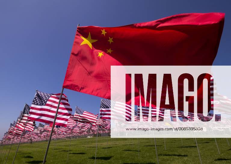 Los Angeles, California, U.S - A Chinese National flag waves in wind amongst 3,000 of US flags at Pepperdine University to mark the 17th anniversary of the 9 11 terror attack, September 10, 2018 in Malibu, California. Los Angeles U.S. - ZUMAc68_ 20180910_zaf_c68_025