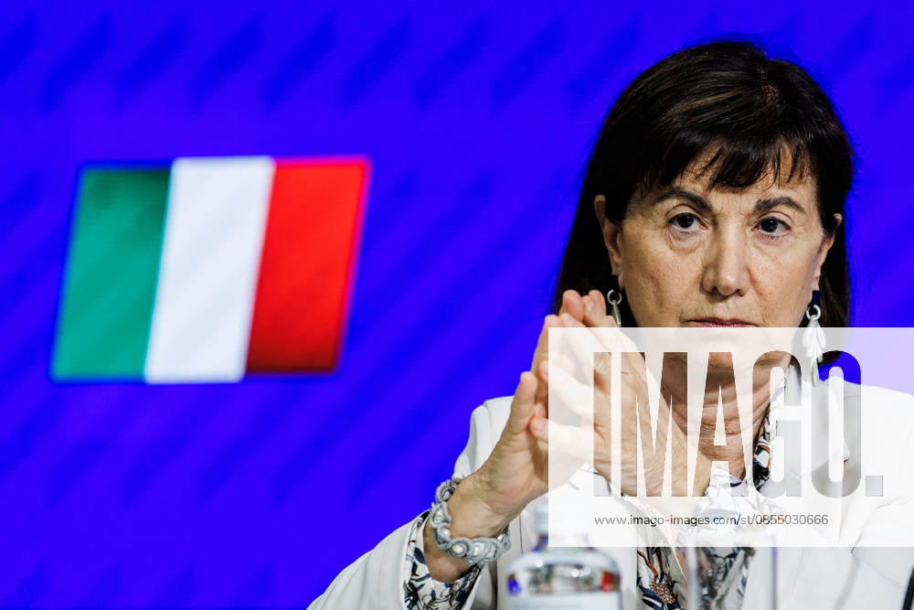 Minister Eugenia Roccella during a press conference following a Cabinet meeting that approved the employment decree in Rome, Italy, 28 April 2026. Rome Italy - ZUMAa289 20260428_zia_a289_105