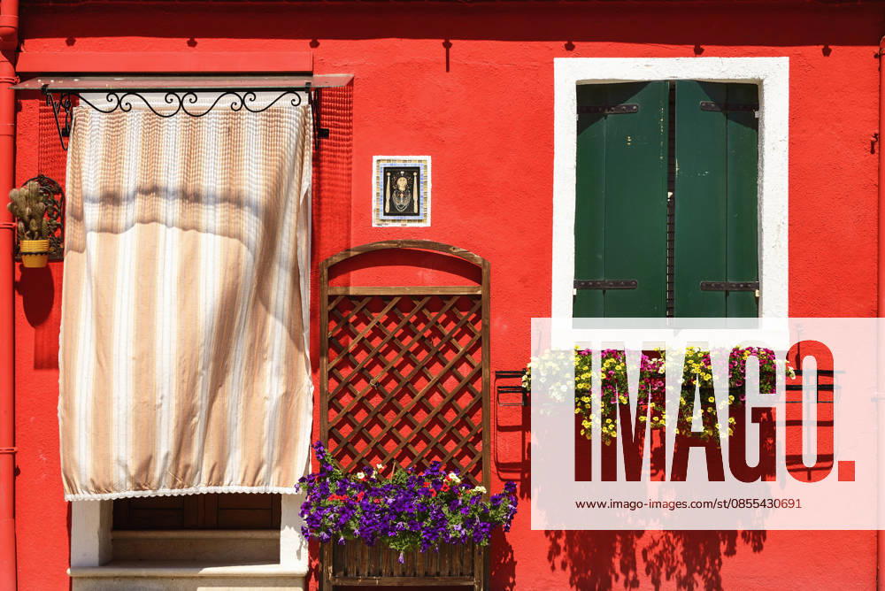 Italy, Veneto, Venice. Italy, Veneto, Burano Island, Colourful row of house facades. Venice Veneto Italy