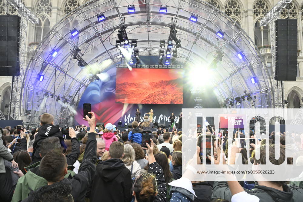 LKS 20260514 Finland s entry to the Eurovision Song Contest 2026 of Linda Lampenius and Pete Parkkonen performs at the Eurovision Village in Vienna, Austria on May 14, 2026. - HEIKKI SAUKKOMAA Wien Austria