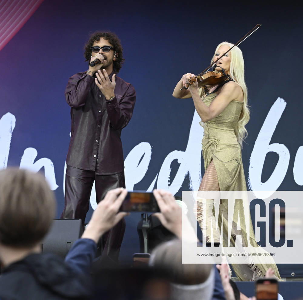 LKS 20260514 Finland s entry to the Eurovision Song Contest 2026 of Linda Lampenius and Pete Parkkonen performs at the Eurovision Village in Vienna, Austria on May 14, 2026. - HEIKKI SAUKKOMAA Wien Austria