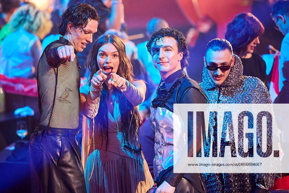 - Wien 14.05.2026 - Eurovision Song Contest Wien - Vienna - Vienne 2026 Live Show 2. Halbfinale - Live Show Second Semi Final - En directe deuxième demi-finale P H O T O: (v.L.) Søren Torpegaard Lund - Dänemark - Danemark - Denmark - Danmark Eva Marija - Luxemburg - Luxembourg - Lëtzebuerg Cosmó (Cosmo) - Österreich - Autriche - Austria Alis - Albanien - Albanie - Albania - Shqipëria Eurovision Song Contest Vienna 2026
