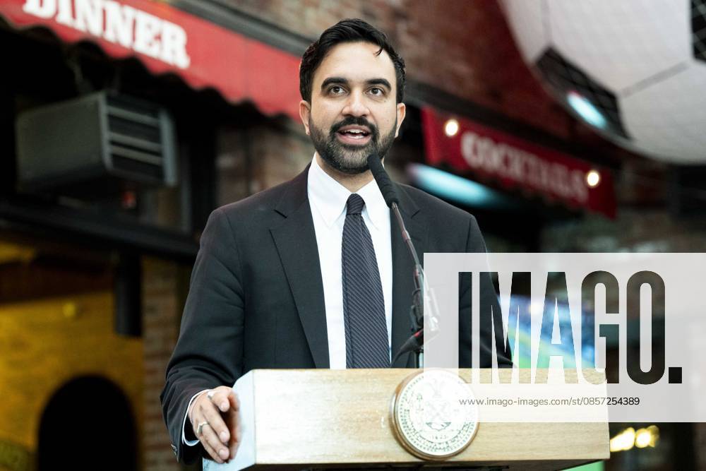 New York City Mayor ZOHRAN MAMDANI (D) speaking at a press conference about tickets for the FIFA World Cup, at the Harlem Tavern in New York City. New York City United States - ZUMAb161 20260521_aap_b161_012