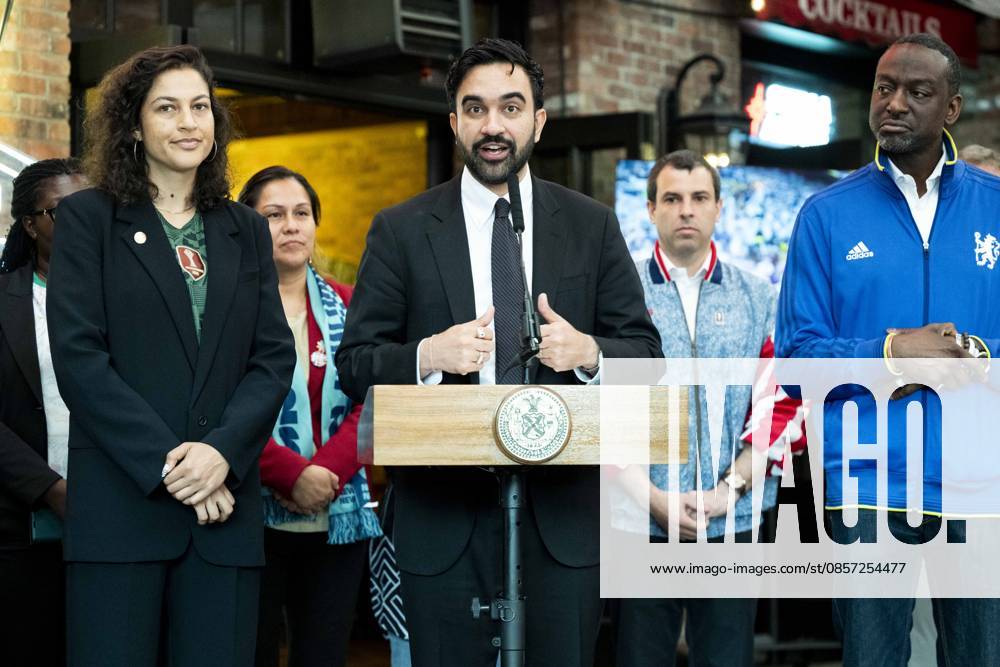 New York City Mayor ZOHRAN MAMDANI (D) speaking at a press conference about tickets for the FIFA World Cup, at the Harlem Tavern in New York City. New York City United States - ZUMAb161 20260521_aap_b161_002