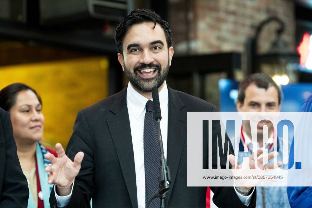 New York City Mayor ZOHRAN MAMDANI (D) speaking at a press conference about tickets for the FIFA World Cup, at the Harlem Tavern in New York City. New York City United States - ZUMAb161 20260521_aap_b161_003