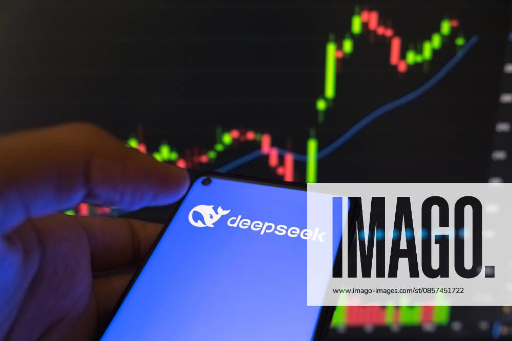 DeepSeek The DeepSeek logo appears on a smartphone screen, with a stock exchange curve chart displayed as the background on a laptop computer screen in this photo illustration in Athens, Greece, on May 24, 2026. Athens Greece