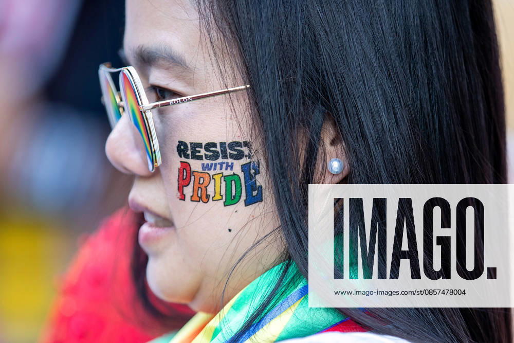 The Chiang Mai Pride Parade 2026 celebrations in Chiang Mai, Thailand - 24 May 2026 A participant with a ìResist with Prideî face sticker attends The Chiang Mai Pride Parade 2026 celebrations. The Chiang Mai Pride Parade 2026 took place in Chiang Mai, Thailand. Chiang Mai province holds Thailandís first Pride Month celebrations annually, promoting gender equality, diversity, and human rights as part of Pride Month activities in northern Thailand. Chiang Mai Thailand