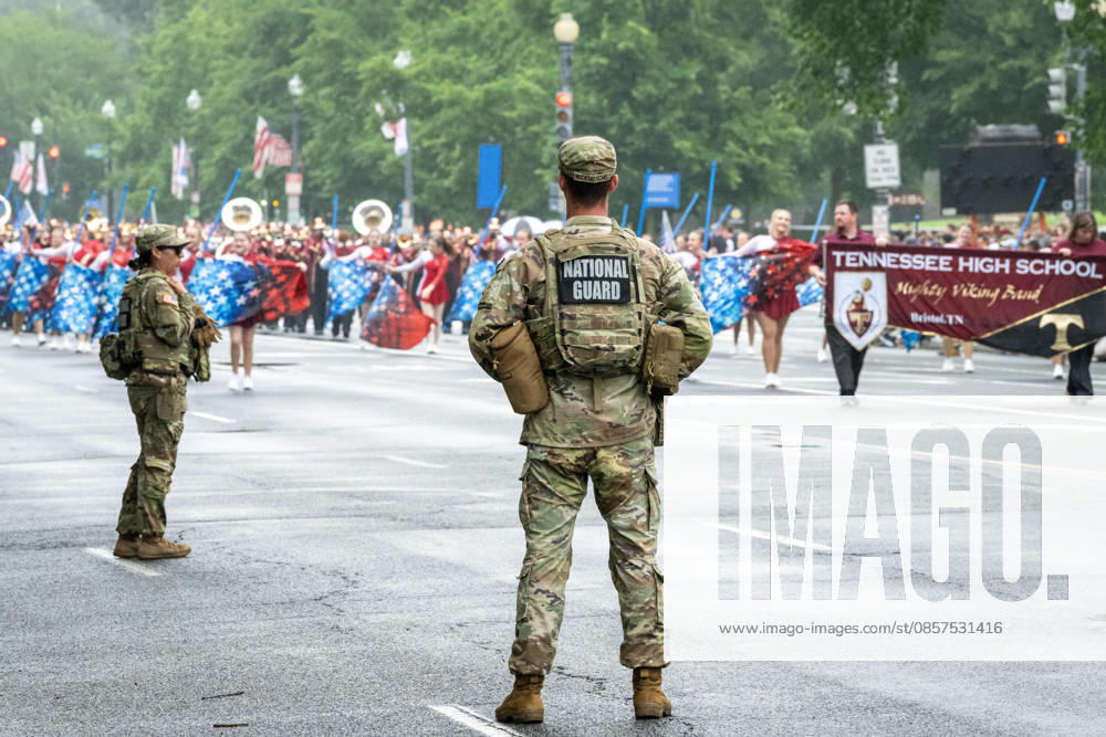 Washington, District Of Columbia, Unites States: Members of the District of Columbia National Guard stand along the parade route during the National Memorial Day Parade in Washington, D.C. Washington Unites States - ZUMAk206 20260525_znp_k206_016