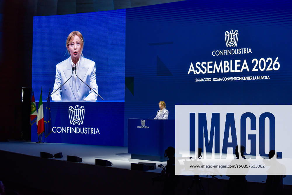 President of the Council of Ministers Giorgia Meloni speaks during the Confindustria Annual Assembly in Rome on May 26, 2026 Rome Italy - ZUMAn299 20260526_zip_n299_008