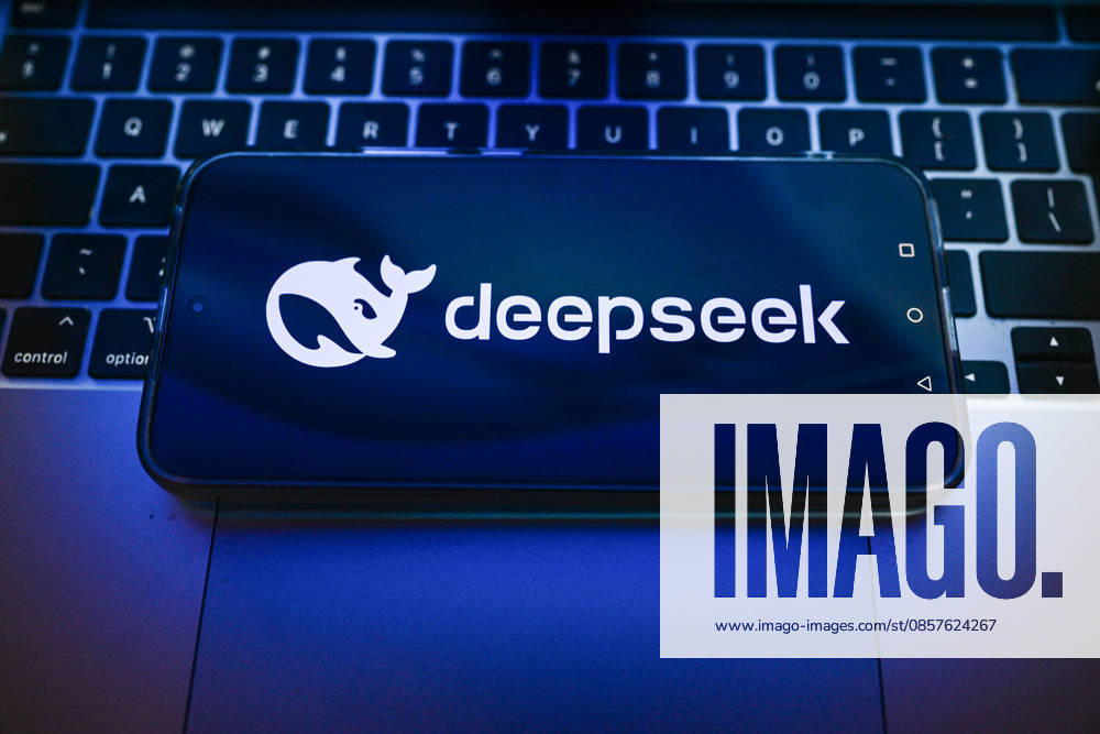 Illustration in Poland. In this photo illustration, a DeepSeek logo displayed on a smartphone on the top of a laptop. Poland