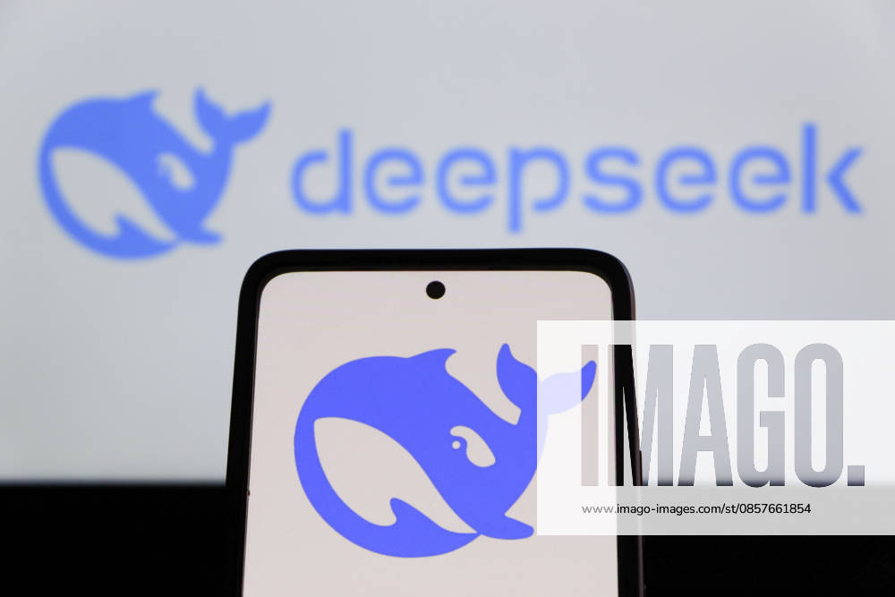 In this photo illustration, the China Artificial Intelligence Deepseek logo is displayed on a smartphone and in the background. Indonesia - ZUMAs197 20260527_aaa_s197_002