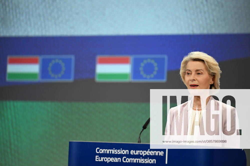 Peter Magyar - Ursula von der Leyen joint press conference in Brussels BRUSSELS, BELGIUM - MAY 29: Hungarian Prime Minister Peter Magyar and European Commission President Ursula von der Leyen hold a joint press conference in Brussels, Belgium, on May 29, 2026. Dursun Aydemir Anadolu Brussels Belgium. Editorial use only. Please get in touch for any other usage.