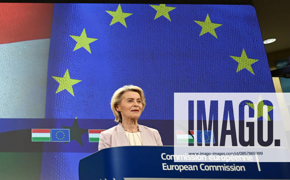 Peter Magyar - Ursula von der Leyen joint press conference in Brussels BRUSSELS, BELGIUM - MAY 29: Hungarian Prime Minister Peter Magyar and European Commission President Ursula von der Leyen hold a joint press conference in Brussels, Belgium, on May 29, 2026. Dursun Aydemir Anadolu Brussels Belgium. Editorial use only. Please get in touch for any other usage.