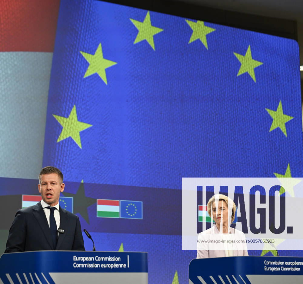 Peter Magyar - Ursula von der Leyen joint press conference in Brussels BRUSSELS, BELGIUM - MAY 29: Hungarian Prime Minister Peter Magyar and European Commission President Ursula von der Leyen hold a joint press conference in Brussels, Belgium, on May 29, 2026. Dursun Aydemir Anadolu Brussels Belgium. Editorial use only. Please get in touch for any other usage.