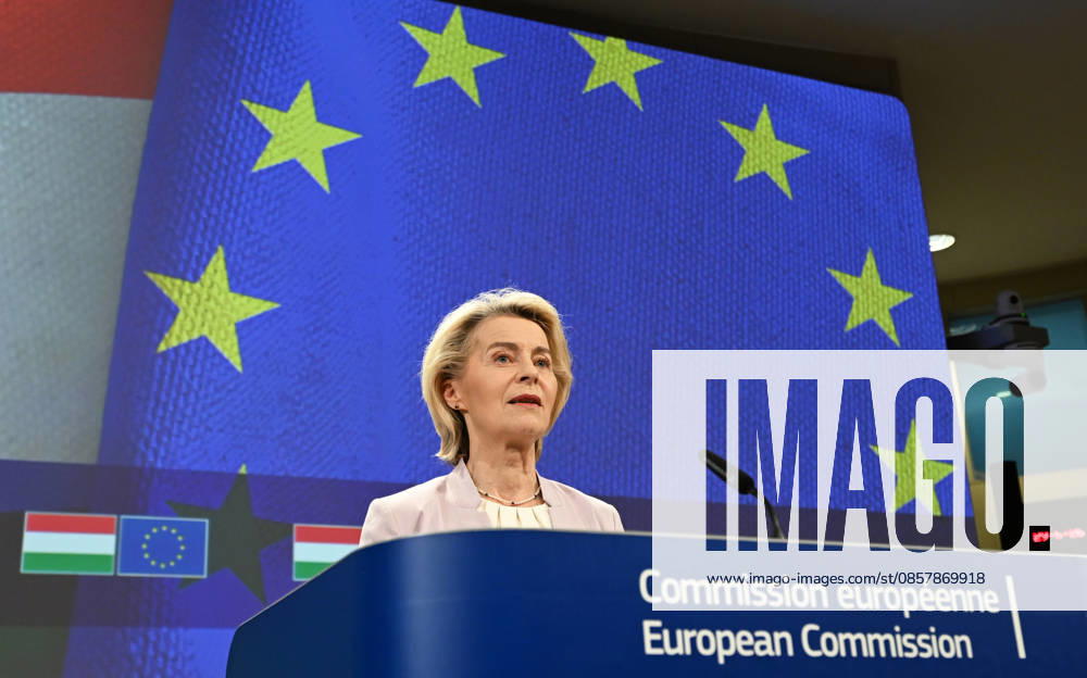 Peter Magyar - Ursula von der Leyen joint press conference in Brussels BRUSSELS, BELGIUM - MAY 29: Hungarian Prime Minister Peter Magyar and European Commission President Ursula von der Leyen hold a joint press conference in Brussels, Belgium, on May 29, 2026. Dursun Aydemir Anadolu Brussels Belgium. Editorial use only. Please get in touch for any other usage.