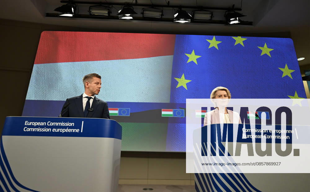 Peter Magyar - Ursula von der Leyen joint press conference in Brussels BRUSSELS, BELGIUM - MAY 29: Hungarian Prime Minister Peter Magyar and European Commission President Ursula von der Leyen hold a joint press conference in Brussels, Belgium, on May 29, 2026. Dursun Aydemir Anadolu Brussels Belgium. Editorial use only. Please get in touch for any other usage.