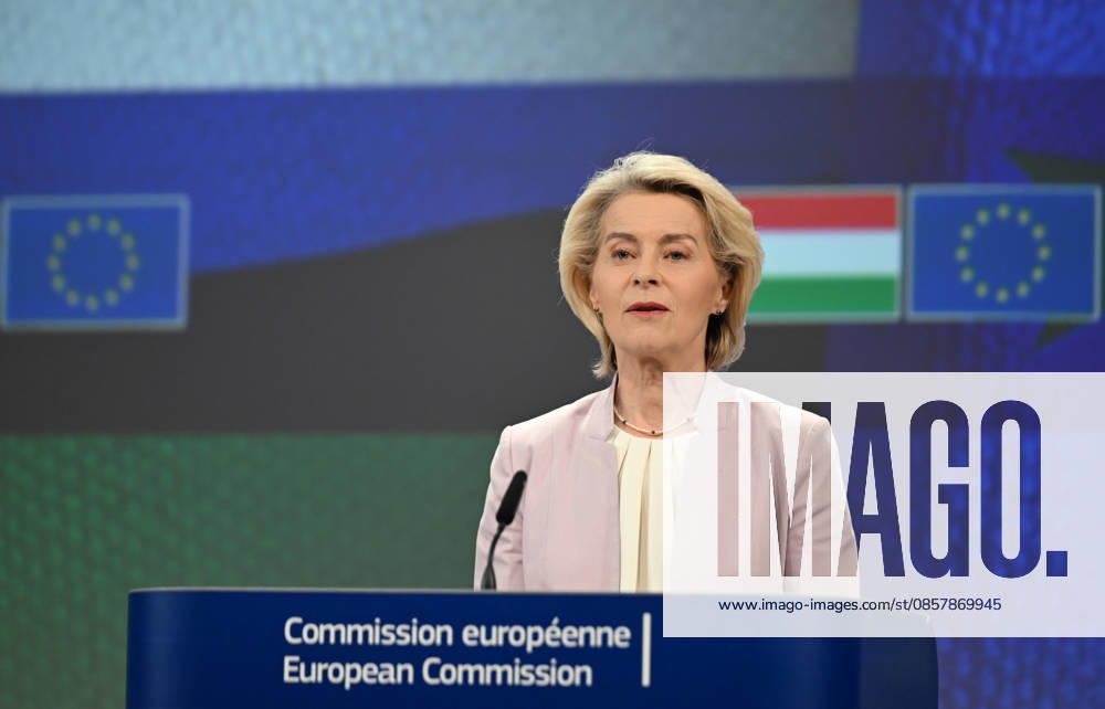 Peter Magyar - Ursula von der Leyen joint press conference in Brussels BRUSSELS, BELGIUM - MAY 29: Hungarian Prime Minister Peter Magyar and European Commission President Ursula von der Leyen hold a joint press conference in Brussels, Belgium, on May 29, 2026. Dursun Aydemir Anadolu Brussels Belgium. Editorial use only. Please get in touch for any other usage.